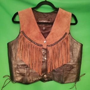 Vintage 70s style fringe leather suede corset vest